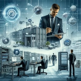  image representing the concept of boosting operational efficiency with SkuNexus automation software. The scene includes a modern, tech-savvy office environment where automation plays a central role in enhancing productivity and facilitating growth.