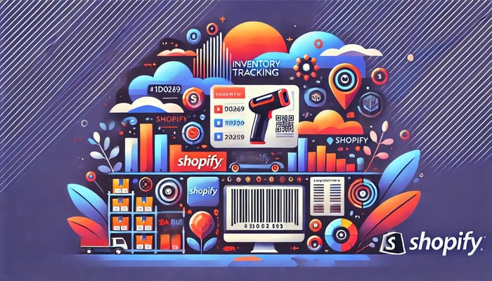 Featured image for a guide on Shopify inventory tracking, showcasing abstract elements and shapes that represent efficiency, technology, and innovation in eCommerce inventory management, optimized for keywords including Shopify inventory tracking, inventory management software, and eCommerce solutions