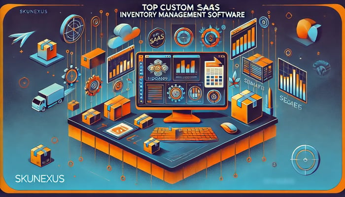 Featured image for the guide on top custom SaaS inventory management software for 2024, showcasing the latest advancements and benefits in inventory management solutions with SkuNexus, incorporating brand colors