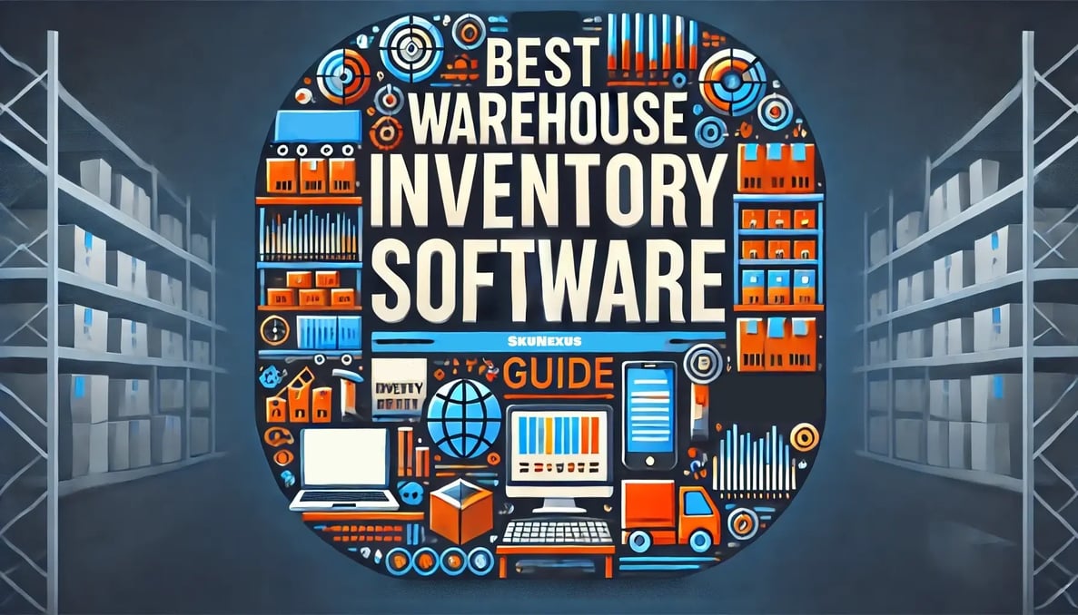 High-resolution image of a futuristic modern warehouse featuring advanced inventory racks, automated robots, and workers using handheld devices with augmented reality interfaces. Central computer screen displays sophisticated warehouse inventory tracking software with vibrant data visualizations and graphs, showcasing cutting-edge technology and efficiency in warehouse management.