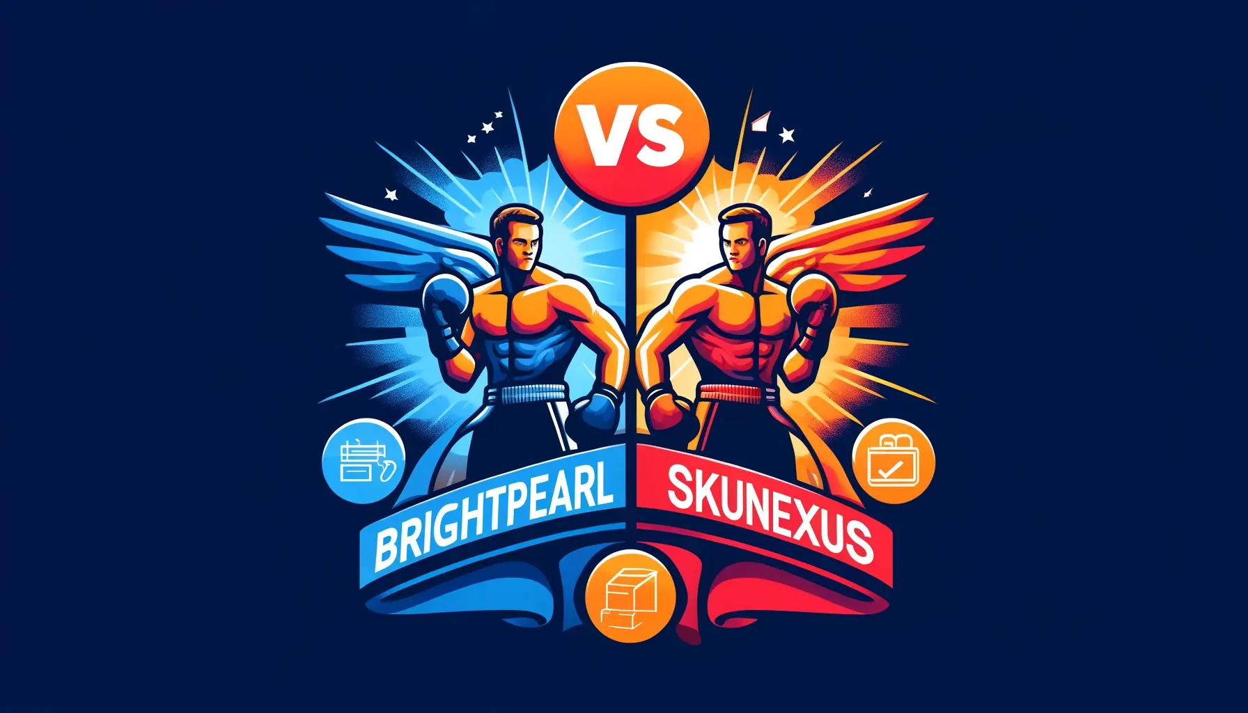 Brightpearl Vs. SkuNexus boxing match image showing SkuNexus as the clear winner, highlighting SkuNexus as the superior choice among Brightpearl alternatives and competitors