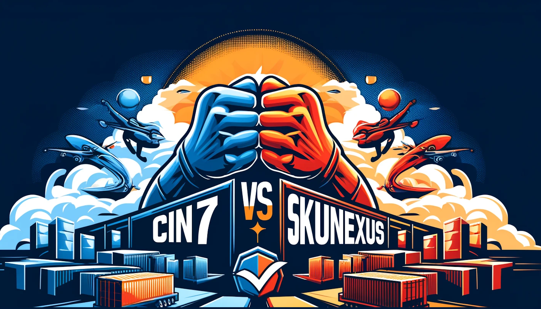 Cin7 Core VS. SkuNexus boxing match, showcasing SkuNexus as the superior alternative. Highlighting key benefits and features, SkuNexus stands out among Cin7 Core alternatives and competitors (Cin7 Core formerly know as 