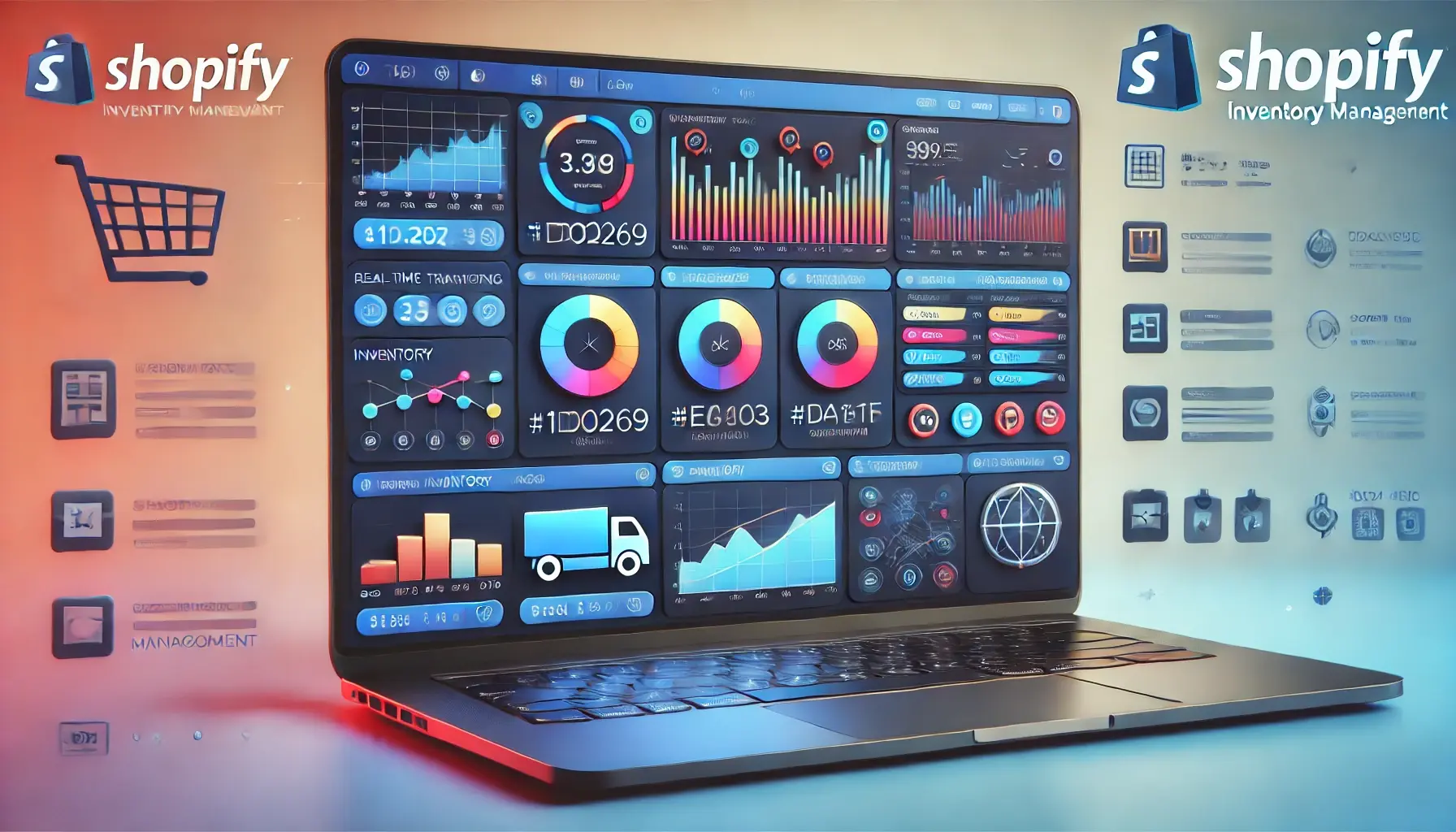 odern Shopify inventory management software interface showing real-time inventory tracking, eCommerce platform integration, and inventory levels graph for efficient and advanced inventory management.